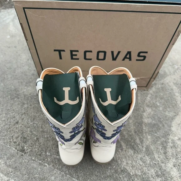 Tecovas The Sadie Meadow Bone Cowboy Boots Size 9 Floral Cream Western Bride - Picture 8 of 15